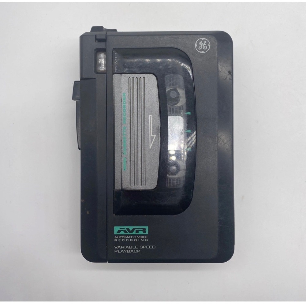 GE 3-5366A Portable Cassette Recorder‎ AVR Variable Speed Playback Black Vintage